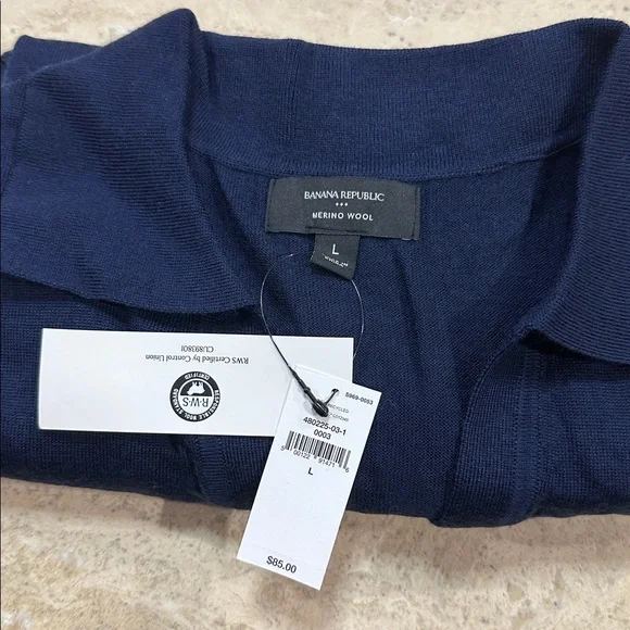 BANANA REPUBLIC MERINO‎ WOOL JOHNNY-COLLAR SWEATER NAVY NWT SIZE L - Picture 5 of 5